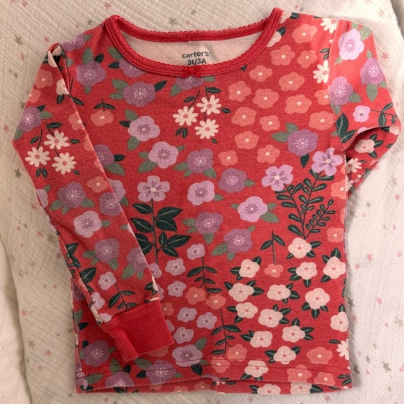 ⭒ 3T Carter's Red Floral Two Piece Set Pretty Bow Long Sleeves Pink Purple ⭒ - Picture 3 of 16